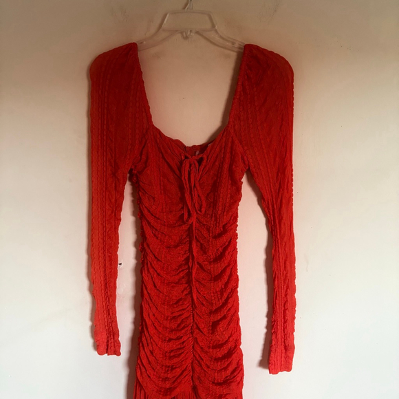 Ganni Orange Ruched stretch-cloqué midi dress size 36 US 4 $475 - Picture 9 of 16